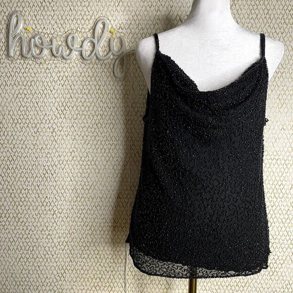 Stenay Tops - Vintage 80's Stenay Sleeveless Black Beaded Cowl Neckline Silk Tank Top Size M
